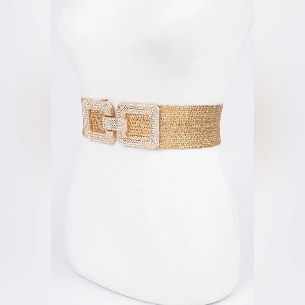 Plus Size Metallic Gold Straw Elastic Statement Belt